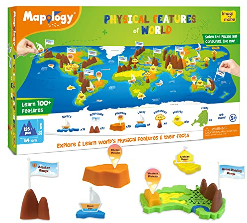 Imagimake Mapology Physical Features of World - 3D World Puzzle for Kids Age 5+, STEM Learning & Educational Toy, Easter Presents & Birthday Gift for Kids