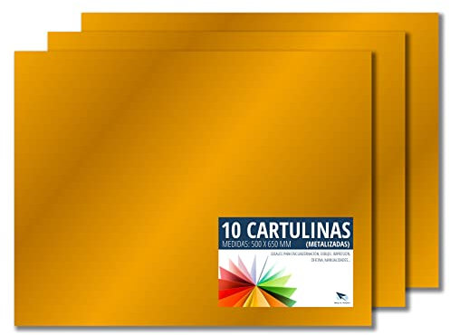 RAYLU PAPER – Tonpapier Metallisch 50 x 65 cm, 10 Stück Kartonpapier 180g/m², 210 x 297 mm, professionelle farbige Kartons für Büro, Kopierpapier, Buntes Papier zum Basteln (Metallic-Gold)