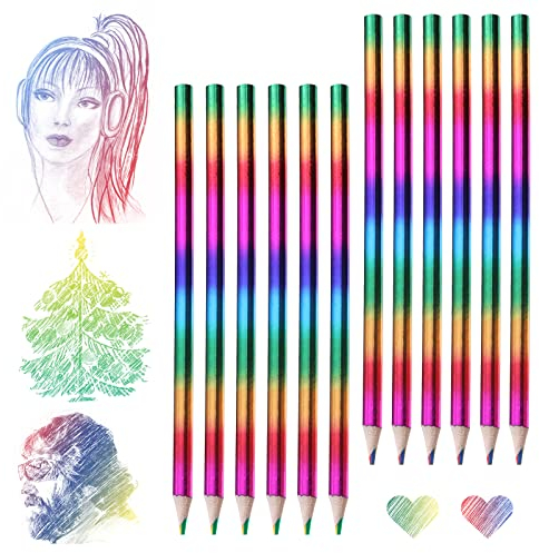 Ailvor Regenbogenstift, 12 Stück Regenbogenstifte Kinder, 4 in 1 Regenbogenfarben Stift, Buntstift Mehrfarbig, Zeichnung Bleistift Set für Kunst Zeichnung, Skizzieren und Färbung