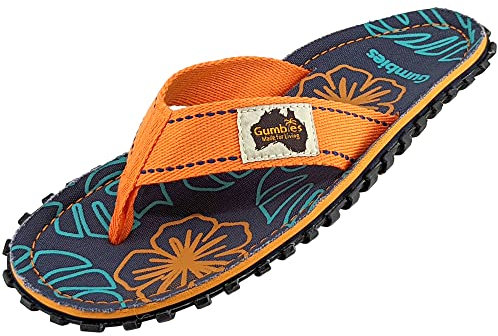 Gumbies Originals Rot - Flip Flops aus recycelten Materialien - profilierte Sohle aus wiederverwerteten Autoreifen, weiches Fußbett aus Canvas-Baumwolle, bequemer Zehensteg - Orange Hibiscus, 39