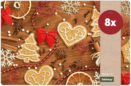 Weihnachts Tischsets 8er als abwaschbare Weihnachten Tischdeko - Platzsets Plätzchen Weihnachtsdeko als Winter Tischuntersetzer - Platzdeckchen als Tischunterlage für Esstisch Wohnzimmer Tisch
