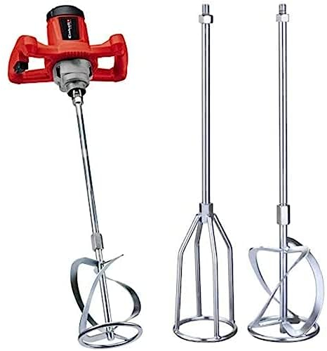 Einhell mélangeur pour peinture et mortier TC-MX 1200 E (680 tours/min, appareil mono-vitesse compact pour le malaxage de matériaux visqueux, mélangeur pour mortier 100 mm) + Kit de 2 agitateur