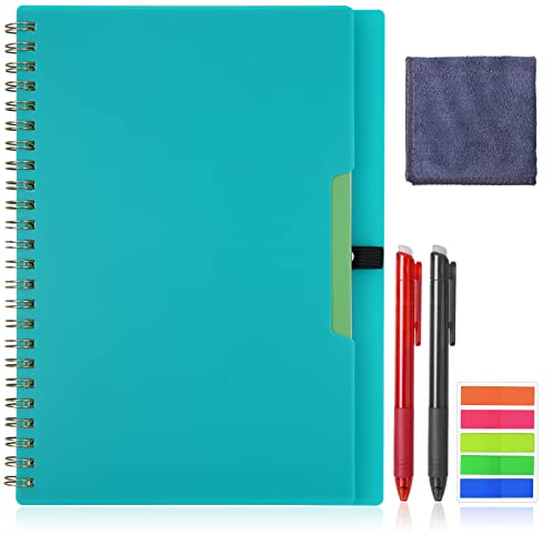 Vicloon Wiederverwendbares Notizbuch, A5 Notizblock mit Löschbarem Stift, Nachhaltiger und Umweltfreundlicher Spiralblock, mit 2 Stift und Mikrofasertuch, zum Scannen für Cloud Storage - Grün