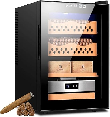CAUSSO Elektrischer Zigarren-Humidor, Zigarren-Humidor-Schrank Aus Spanischem Zedernholz, Konstante Temperatur Mit Feuchtigkeitsregulierung, Eingebettet, 50 L Für 200–300 Zigarren A