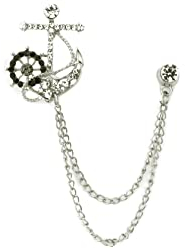 Knighthood Ancre dorée avec roue noire et pampille suspendue - Broche pour col de costume, clous de chemise, accessoires pour homme et femme, Laiton Zinc, Pas de gemme