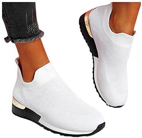 Fannyfuny Sneaker Ohne Schnürsenkel Damen rutschfeste Stoßdämpfende Athletische Schuhe Plateau Schutzschuhe Komfortabel Walkingschuhe Freizeitsportschuhe Plate Schuhe für Gehen Laufen Joggen Sports