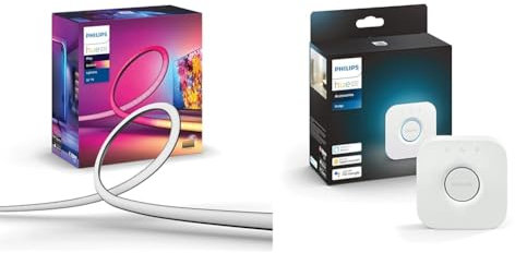 Philips Hue Play Gradient Lightstrip 55, Striscia Led Smart illuminazione sorround sincronizzata con colori TV & Bridge 2.0, Centro di Controllo del Sistema Hue, Bianco