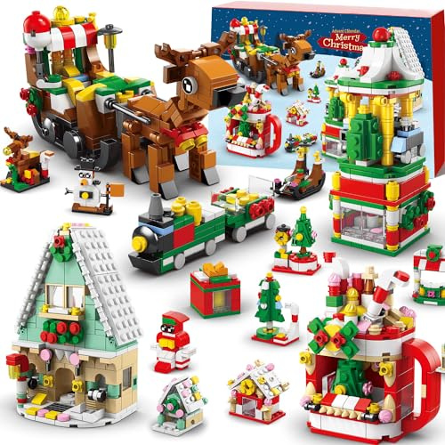 Christmas Advent Calendar Building Set 2025 - Countdown Playset 24 Collectible Surprises, 1099 PCS Christmas Toy Tree Cottage Santa Building Block Set, Gifts for Kids Boys Girls Ages 3-12+