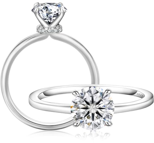 KRKC&CO Verlobungsring Damen Moissanite, 1 Karat Diamantring Solitärring, VVS1 D Farbe, 925 Silber Weißgold, Verlobung Verlöbnis Hochzeit Jubiläum Geburtstag Geschenk für Frauen, 56 (17,8)