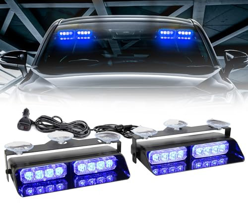I LITTON Luz de recuperación estroboscópica azul 2 en 1 para parabrisas de automóvil, luz intermitente de 12 V con ventosas, 16 modos de flash, luz estroboscópica de emergencia para camiones