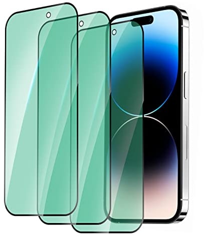 3 Pack Anti-Blue Light Screen Protector for iPhone 14 Pro Max, Green Light Eye Protection 9H Tempered Glas Film for iPhone 14 Pro Max 6.7 Anti-Shatter, Anti-Scratch, Blocks Harmful Blue Light