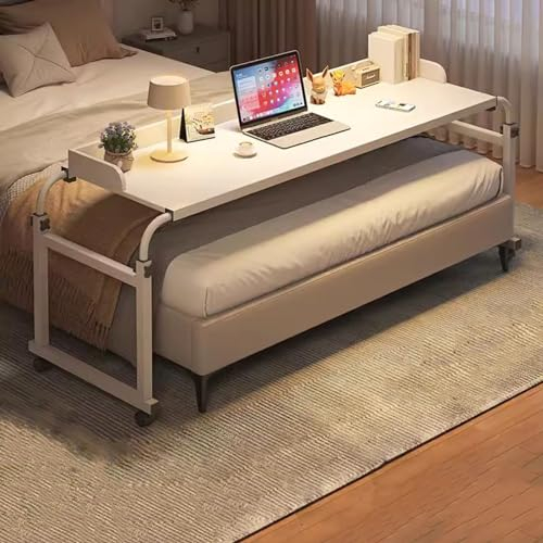GXQFC Mesa Auxiliar para Ordenador, Escritorio Portátil con 4 Ruedas Mesa Auxiliar Ajustable 115-210CM Mesa de Bandeja Mesa de Sobrecama Carrito para Sofá/Cama (Color:Blanco)
