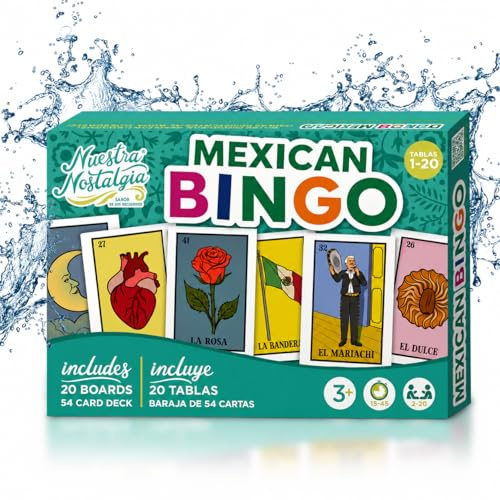 Nuestra Nostalgia Loteria Traditionelles Loteria-Spiel Mexikana, 20 wasserfeste Bretter und Kartendeck (Bretter 21-40)