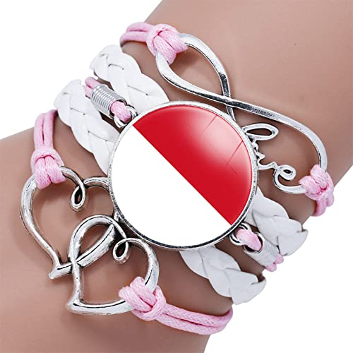 GONMFKM Geflochtene Lederarmbänder Mit Mode Charm Flagge Kreative Gewebte Armreifen Mit Monaco Flagge, Weiß Geschichtetes Herz Armband Aus Leder, Schmuck Für Paare, Patriotische Unisex Accessoires,