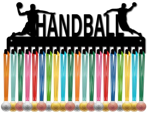CREATCABIN Handball-Medaillenhalter, Sport-Medaillenhalter, Auszeichnung, Umhängeband, Bänder, Organizer mit Haken, Metall, schwarz, zum Aufhängen an der Wand, 20+ Medaillen, Sport, Rennen, Geschenke,