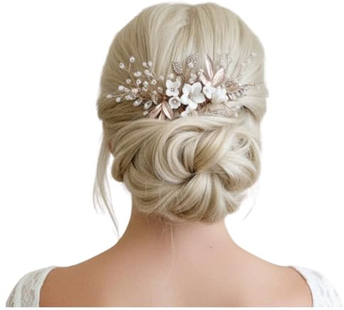 ONDEGO® Haarkamm Damen Hochzeit – 3D Blüten Haarschmuck in Roségold Gold oder Silber – Handgefertigter Brautschmuck Haarranke für Kommunion Jugendweihe & festliche Anlässe