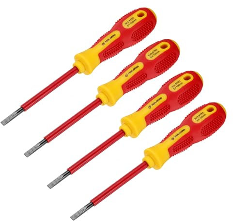 sourcing map 4pcs 1000v Insulated Electrician Screwdriver 5x100mm CR-V Magnetic Slotted Flat Head Insulation Screwdrivers