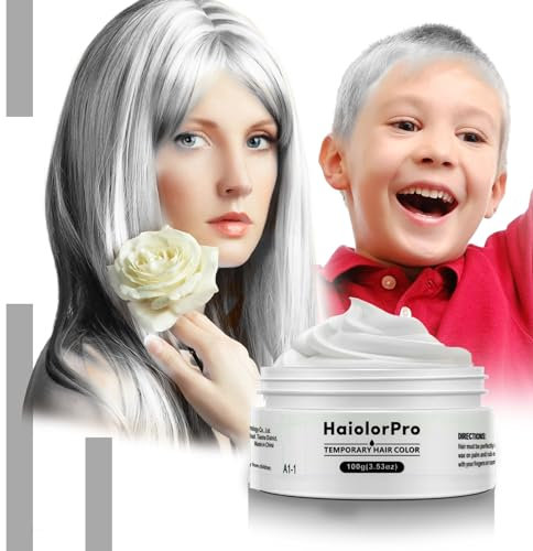 HaiolorPro White Hair Colour Wax Temporary, Temporary Hair Dye for Kids, Hair Makeup Paint Wax for Parties or Cosplay, Hair Coloring Products No Messy