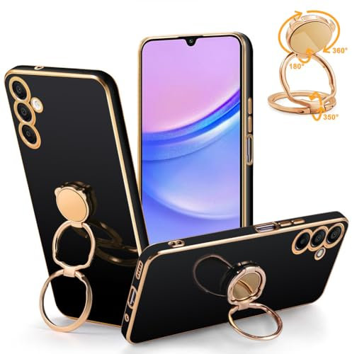 Mkej Funda para Samsung Galaxy A15 4G Funda con DIY Anillo de Soporte, Galvanizado Ultra Delgado Suave Silicona Antigolpes Carcasa con Soporte de Anillo para Samsung Galaxy A15 4G Case