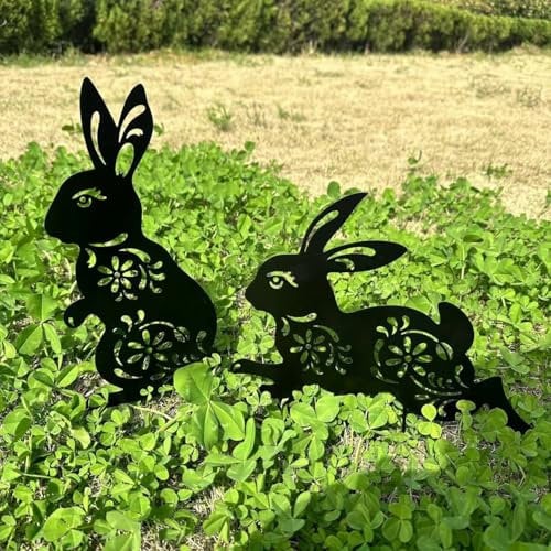 QBMYCN Rabbit Metal Garden Stakes Decorative,2 Pack Black Rabbit Silhouette Statues,for Yard, Garden, Lawn Outdoor Decorations.Rabbit Lovers Gifts. (Black rabbit)
