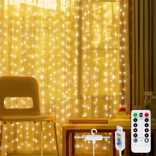 LED Lichtervorhang 3x1m, 100 Leds USB Lichterkettenvorhang, 8 Modi LED Lichtervorhang Außen Mit Fernbedienung, Ip65 Wasserdicht LED Lichterketten Für Schlafzimmer, Innen Außen Dekoration Warmweiß
