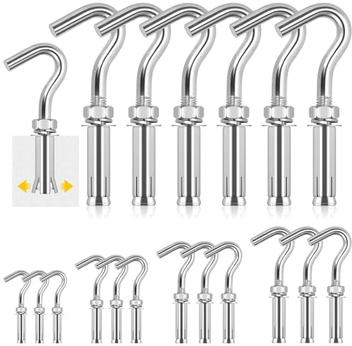 Glarks 6pcs M10 Expansion Hook Set, 304 Edelstahl Open Cup Haken Schraube, Heavy Duty Beton Haken, Expansionsschraube in Haken, Beton Wand Haken für Beton Ziegel Stein Decke hängen