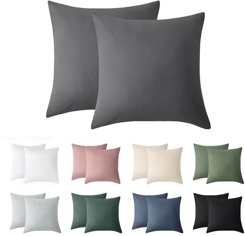 Jellymoni Kissenbezug 40x40 Baumwolle 2er Set Kissenbezüge Grau Oeko-Tex aus 100% Gewaschene Baumwolle Kopfkissenbezug mit Verstecktem Reißverschluss Weich 2 Stück Kissenhülle für Kissen 40x40cm