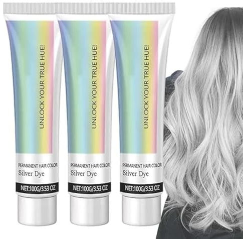 Detroitrain Haarfarbe Silberfarbe - Detroit Hair Haarfarbe, 2-in-1 Extrakt Silber Haarfarbe, Essence Extrakt Silber Haarfarbe, lang anhaltende natürliche Haarfarbe (3Pcs)