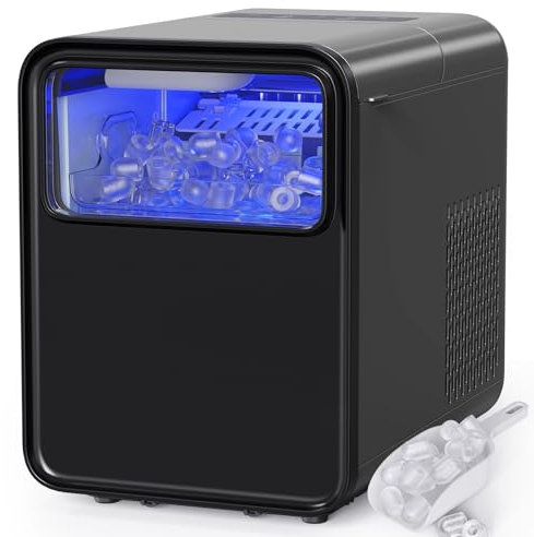 QEXREED Machine à Glaçons, 12 kg/24 h, 9 Glaçons en 6 Minutes, Machine a Glacons Autonettoyante avec Cuillère à Glaçons et Panier, 2 Tailles de Glaçons pour la Cuisine à Domicile Bureau Bar Party
