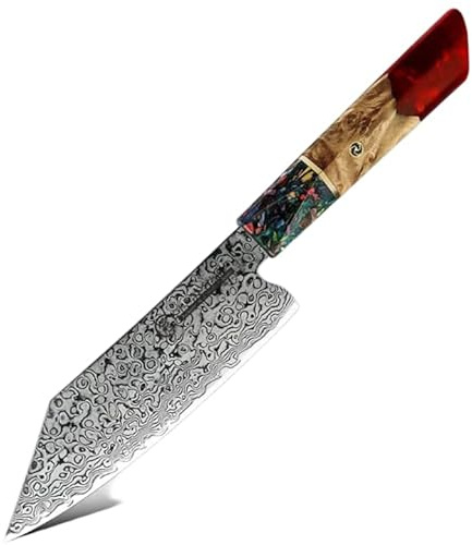 Japanisches Bunka Damastmesser - Küchenmesser 14 cm | 67 Schichten Damaststahl - Red | Wunderschön und höllisch scharf