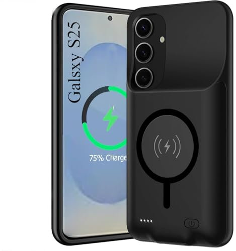 Fraternize Magnétique Coque Batterie pour Samsung Galaxy S25 10000mAh, étui de Charge Portable Rechargeable avec et Chargeur sans Fil Pris en Externe Chargeur Portable Coques d'alimentation