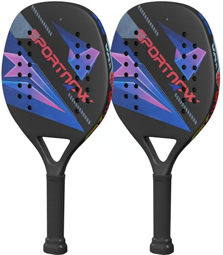 SPORTNOW Strandschläger mit 2 Schlägern 2 Bälle leicht robust Strandtennisschläger mit Tasche rutschfest Griff Schläger für Garten Meer Strand Outdoor Strandspiel für Erwachsene 28 x 23 cm