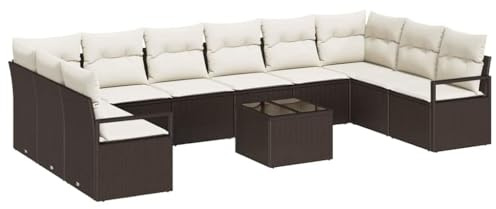 vidaXL Garten-Sofa-Set mit Kissen mit Speicher 11 pcs Braun und Creme, Garten- und Terrassenset, modernes modulares Sitzen mit Stauraum, entspannen im ergonomischen Möbel!