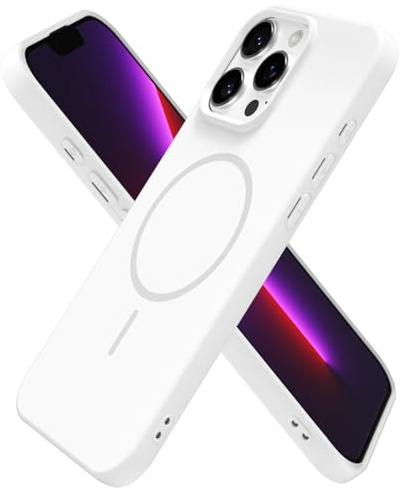 oakxco for iPhone 13 Pro Case Silicone Mag Safe, Magnetic Slim Thin Phone Case Compatible with Magsafe Wireless Charging, Cute Girly Aesthetic Soft Rubber Gel Safecase for Women Girls, White