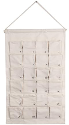 Fabric Advent Calendar with 24 Numbered Pockets, 67 x 42 cm, White Hanging Wall Calendar to Fill Yourself For Christmas Ornaments