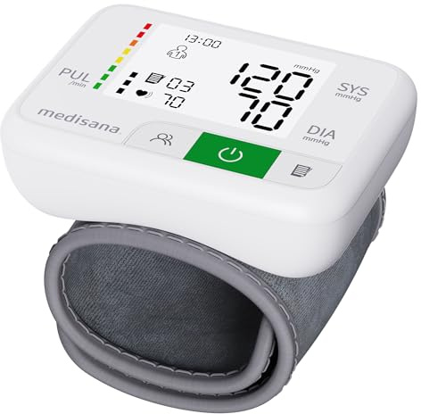 medisana BW 355 Handgelenk-Blutdruckmessgerät, Blutdruck- und Pulsmesser mit Ampel-Skala und Speicherfunktion für 2 Benutzer, Blutdruckmanschette mit Aufbewahrungsbox
