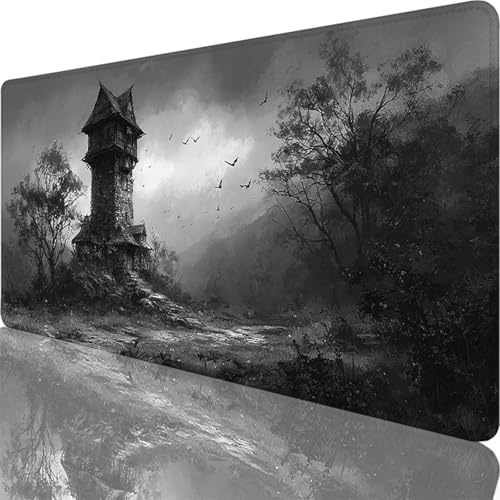Gaming Mauspad Schwarz Mauspad XXL 1500x800x3 mm XXL Mousepad Blockhaus Mousepad Gaming Zubehör, Schreibtischunterlage Design Vernähte Kanten, Wasserdicht und Langlebig für Home Zimmer Deko l-5202