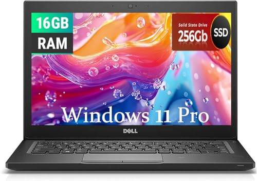 Dell Latitude 7290 Laptop Business, 12.5 Screen Display, Intel Core i5-7300U 2.6GHz, 16GB RAM, 256GB SSD, Webcam, Bluetooth, QWERTY Keyboard, Windows 11 Pro (Renewed)
