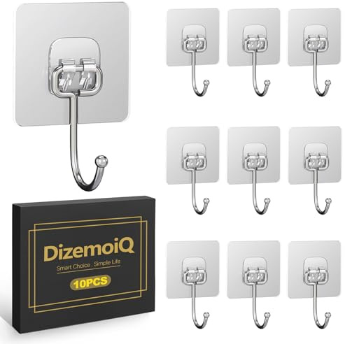 DizemoiQ 10 Stück Selbstklebende Wandhaken Ohne Bohren Wasserabweisend Robust für Küche Bad Tür Zuhause Haken für Organisation