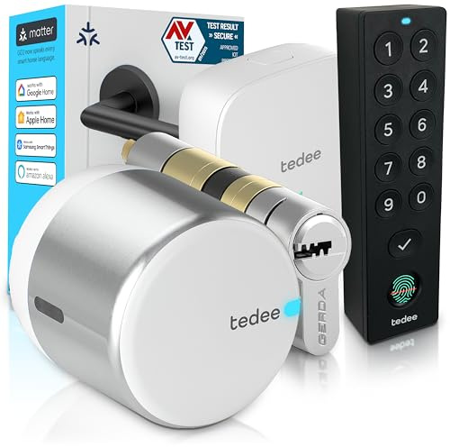 Tedee GO2 Alu Serrure Intelligente Connectée avec Bridge WiFi, Keypad PRO et Cylindre Gerda EXXO Smart | Sécurité Classe 6, Empreinte Digitale | Compatible Matter, Alexa, Google Home, Apple, Smart
