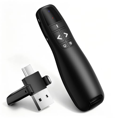 Ticenpe Présentateur USB C, Télécommande sans fil PowerPoint 2,4 GHz, Type C et USB A 2 en 1 Pointeur pour présentations, Télécommande de présentation rouge pour Mac/Windows 7/8/10/Linux/Android