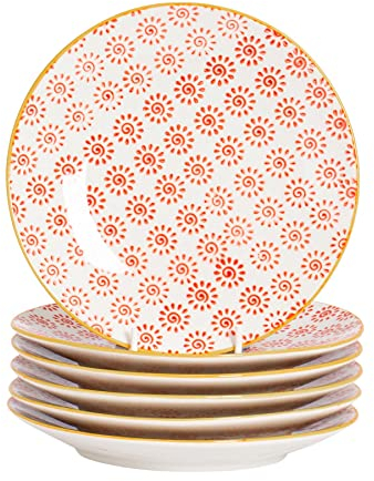 Nicola Spring Patterned Side/Dessert Plates - 180mm (7 Inches) - Red/Yellow Swirl Design - Box Of 6