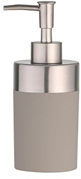 axentia Lena, dekorative Badausstattung, runder Dosierer für Flüssigseife oder Lotion, Badaccessoires aus Edelstahl, gummierter Kunststoff, Taupe Seifenspender, 6.8 x 6.8 x 17 cm