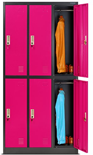 Jan Nowak Schließfachschrank 3B2A Wertfachschrank Metallspind Umkleideschrank 6 Fächer Stahlblech Pulverbeschichtet 185 cm x 90 cm x 45 cm (H x B x T) (Anthrazit-Rosa)