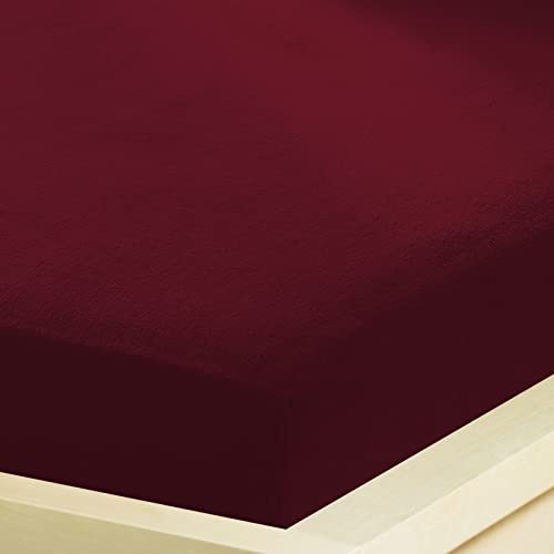 G BETTWARENSHOP – Inkontinenz Spannbettlaken mit Nässeschutz – wasserdicht aus weichem Feinbiber – 2in1 Spannbetttuch & Matratzenschutz 140x200-160x200 cm, dunkelrot