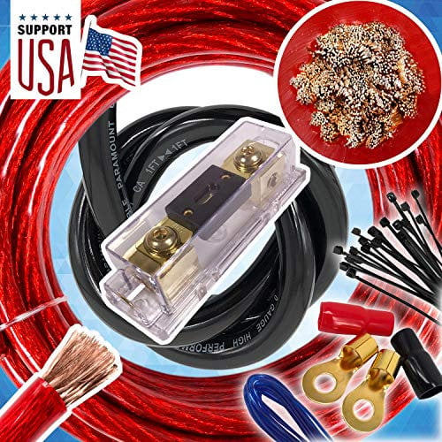 Audio360 AD360-CP0R 5000W 1/0 Gauge Power Amplifier Installation Kit, Includes 17ft Red CCA Power Wire, 3ft Black CCA Ground Wire, 150A ANL Fuse, Ring Terminals, Connectors