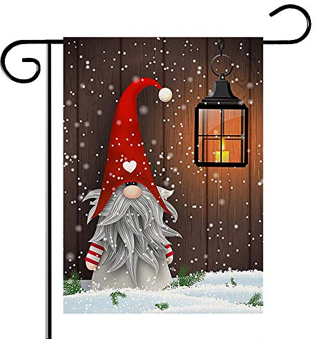 ORIY Weihnachtszwerg Gartenflagge, doppelseitig, rustikale Wintergarten, Hof, Dekorationen, Neujahr, Vintage, saisonale Outdoor-Flagge, 30,5 x 45,7 cm, für Urlaub, Violett