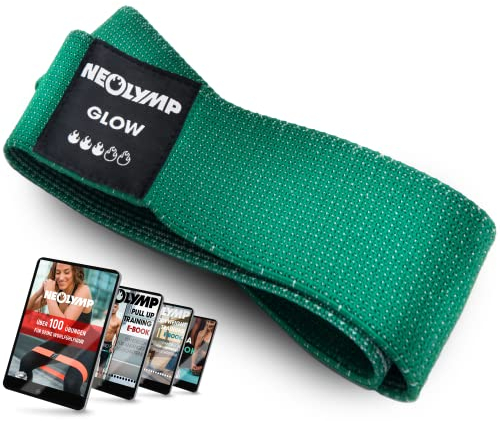 NEOLYMP Kurze Fitnessbänder Stoff mit Fitness Traningsprogramm E-Book - waschbare Resistance Bands, Widerstandsbänder, Gymnastikband, Fitnessband, Trainingsbänder, Klimmzugbänder (grün)