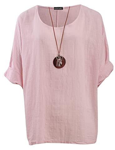 Love My Fashions® Women's Italian Lagenlook Tunic Top – Oversized Loose Fit 3/4 Sleeve Round Neck Casual & Comfortable UK Fashion Baby Pink