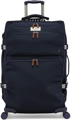 Joules Coast Collection Trolley Travel Luggage Case, 4-Wheel Spinner, Softside Suitcase, French Navy, Large